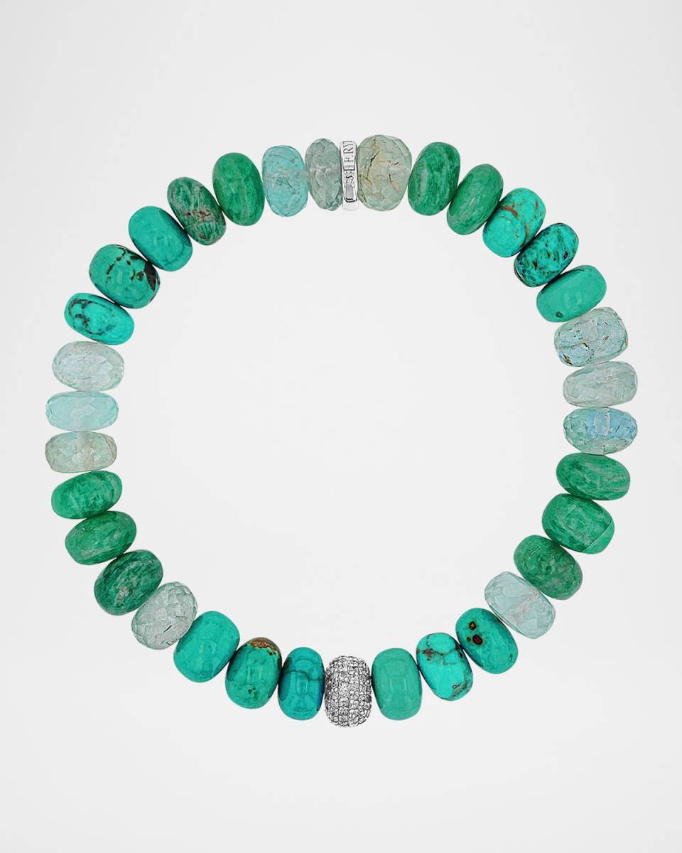 Sterling Silver and Mixed Blue Bead Bracelet with Diamonds